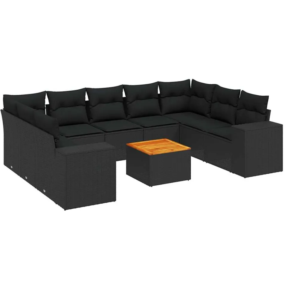 vidaXL 10-delige Loungeset met kussens poly rattan zwart, foto 3
