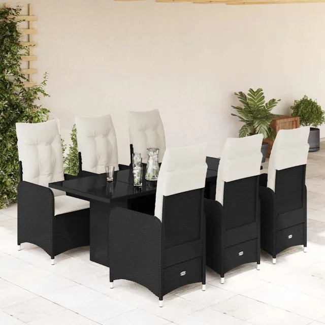 vidaXL 7-delige Bistroset met kussens poly rattan zwart, foto 2