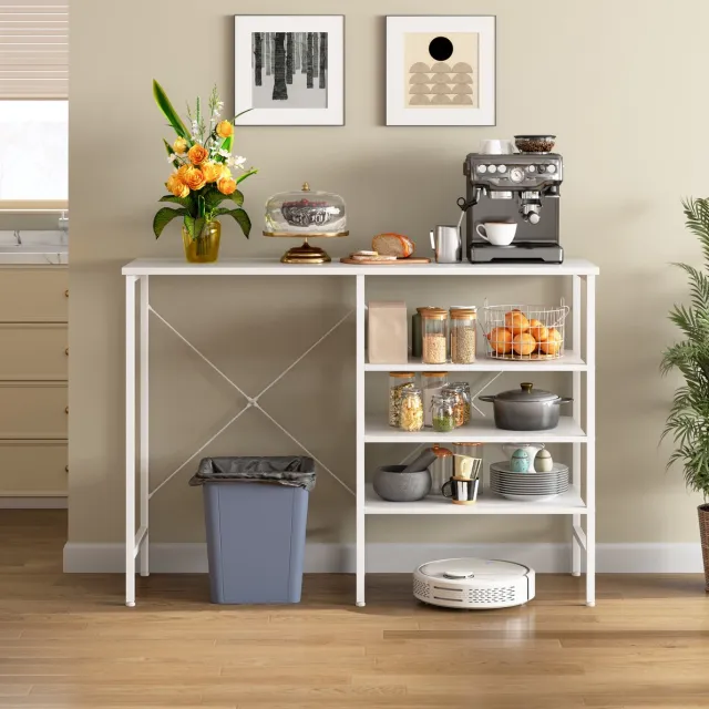 REDOM Multifunctionele opbergtafel - Vrij combineerbaar ontwerp - Open opbergvakken en verstelbare stelvoeten - Moderne stijl - Keuken, woonkamer, kelder en garage - MDF en metaal - Wit - 120 x 40 x 85,5 cm