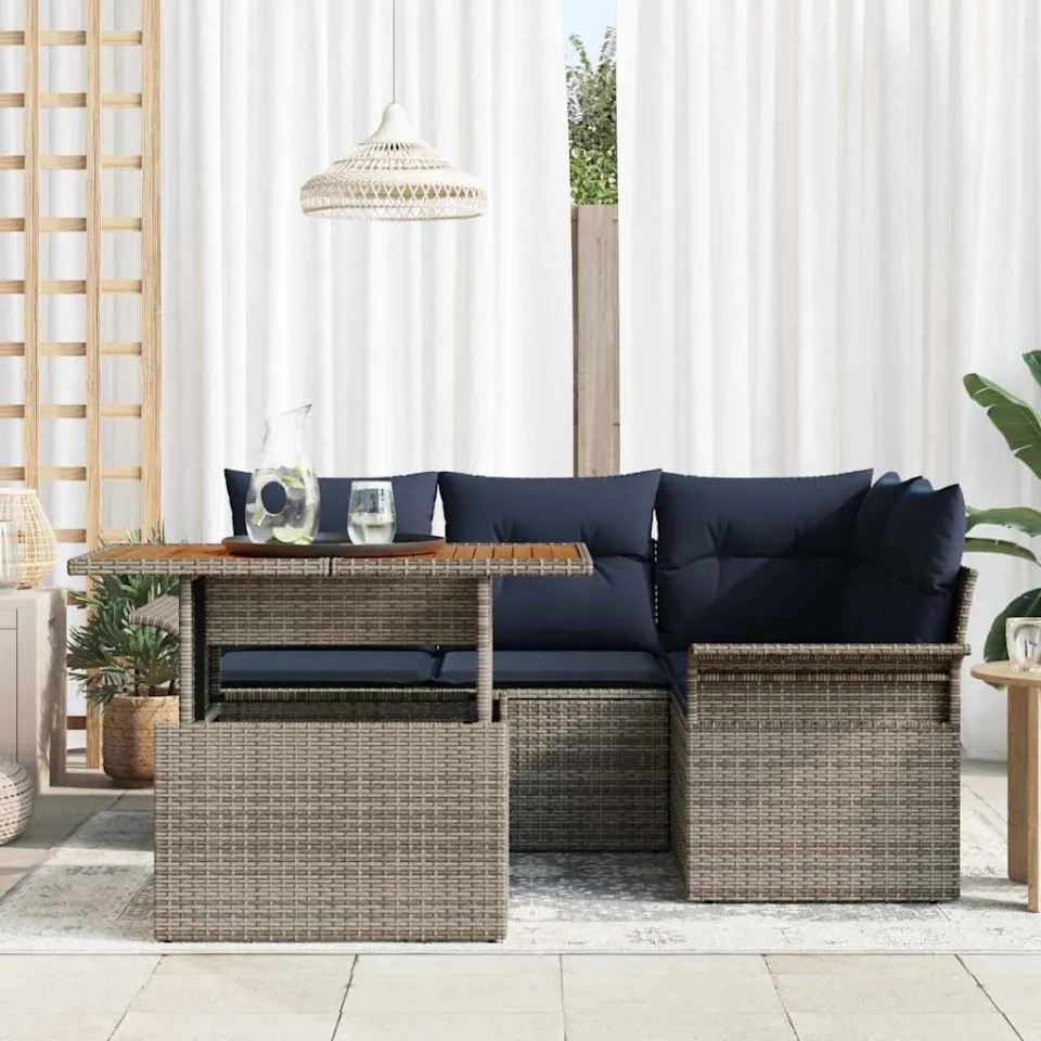 vidaXL Tuin Sofa Set 5 st Grijs Poly riet, foto 3