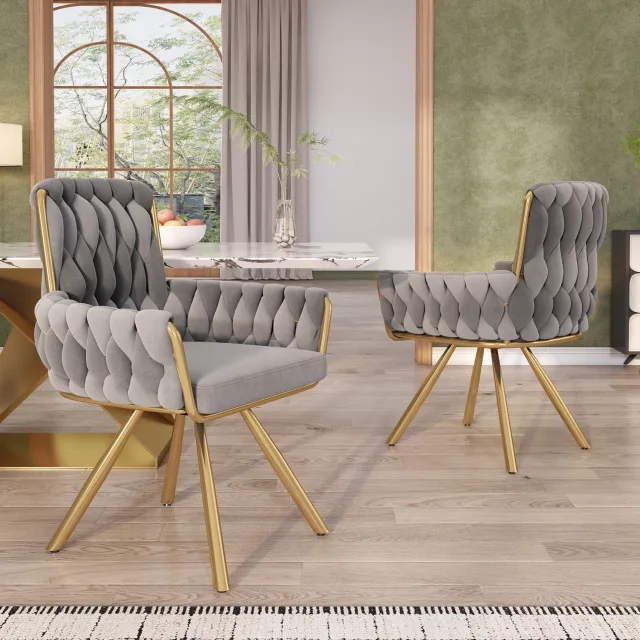 Maisentiel Draaibare eetkamerstoel 87 cm, set van 2, 360°, velvet, metalen onderstel, grijs