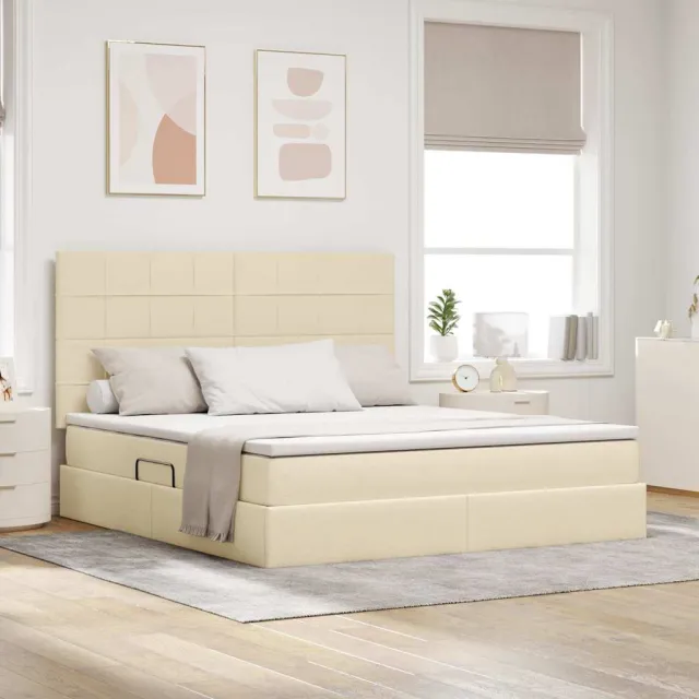vidaXL LED Opslagbed met Matras Crème 160 x 200 cm Stof