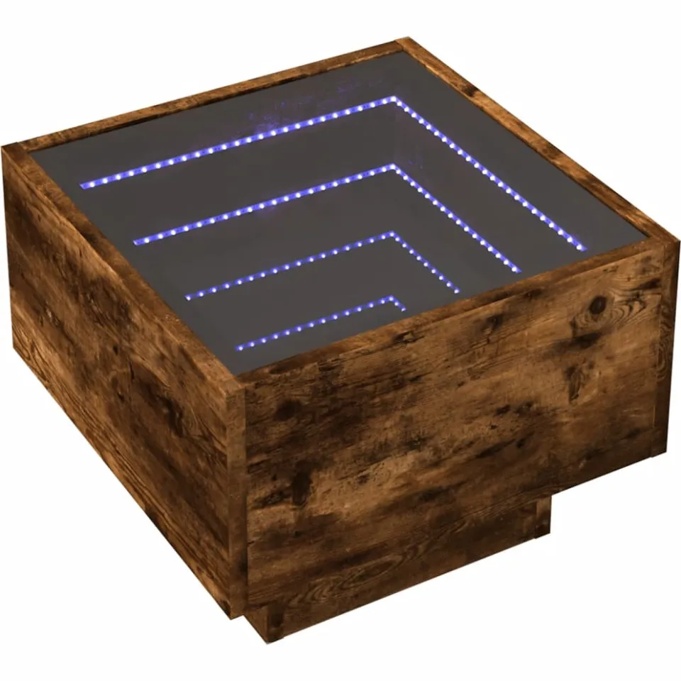 vidaXL Bijzettafel met LED 40x40x30 cm bewerkt hout gerookt eikenkleur Bruin