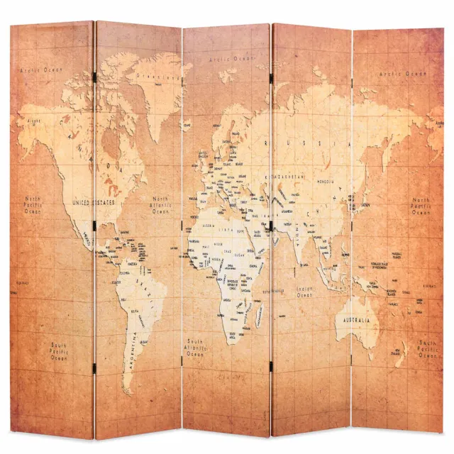 vidaXL Kamerscherm inklapbaar wereldkaart 200x170 cm geel, foto 2