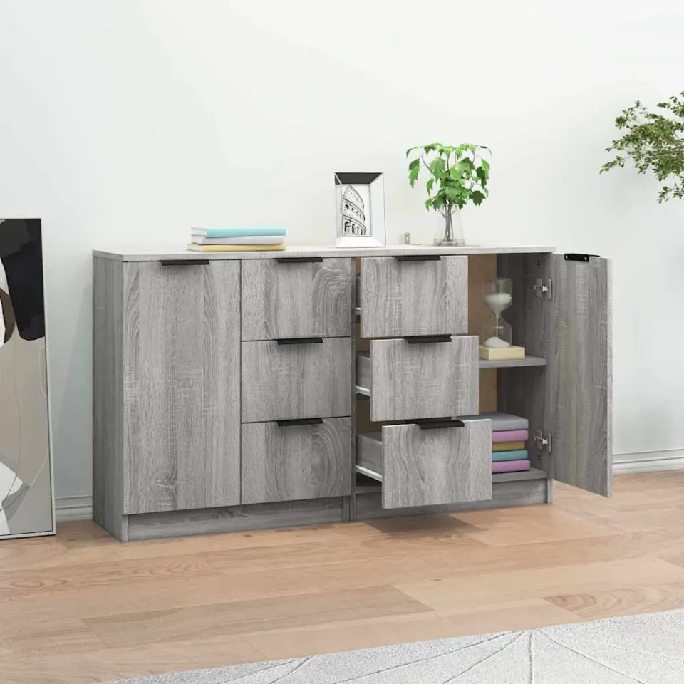 vidaXL Dressoirs 2 st 60x30x70 cm bewerkt hout grijs sonoma eiken, foto 3