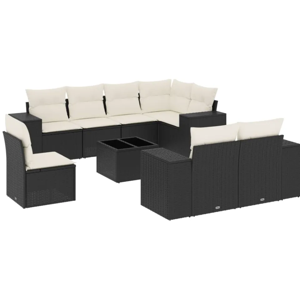 vidaXL 9-delige Loungeset met kussens poly rattan zwart, foto 3