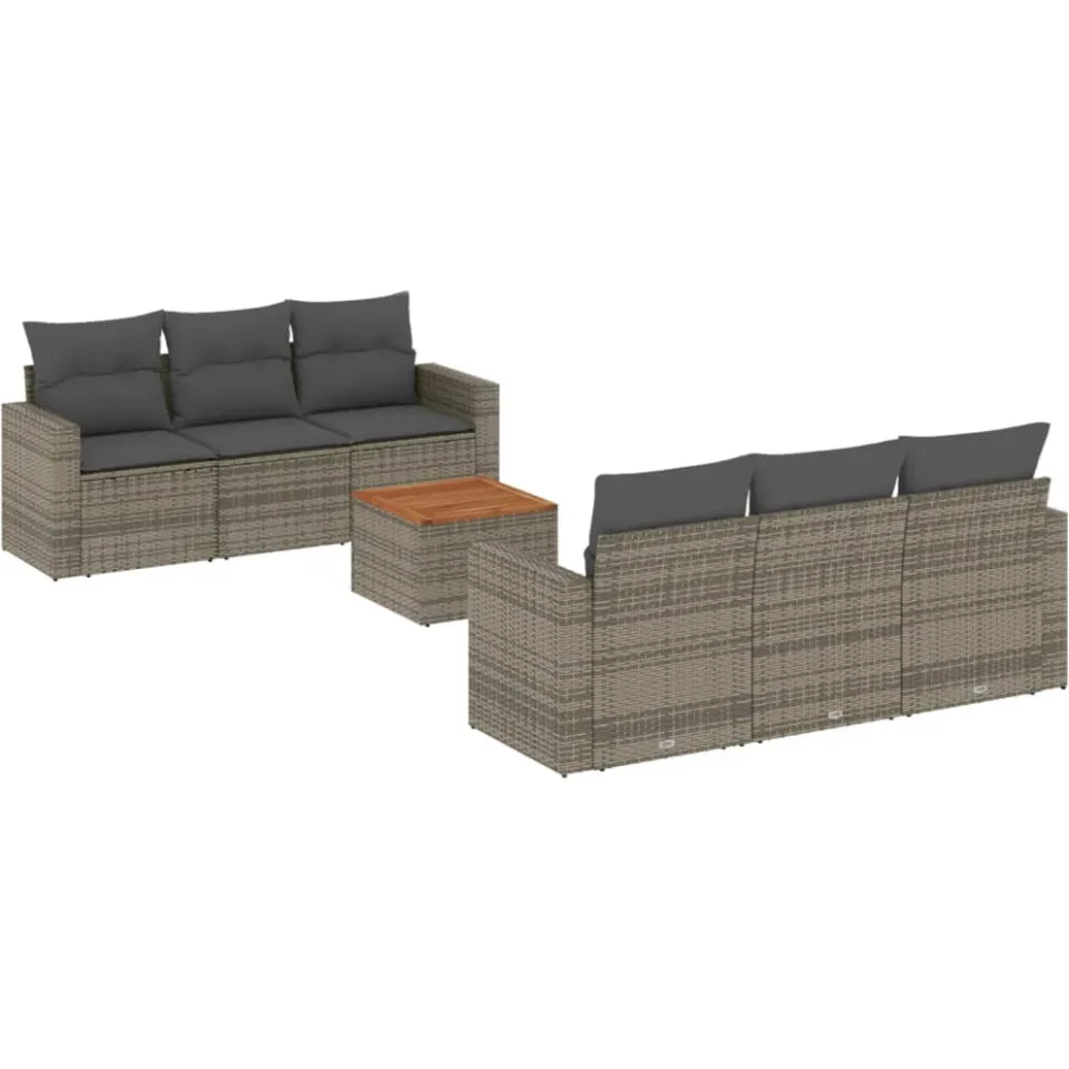 vidaXL 7-delige Loungeset met kussens poly rattan grijs, foto 3