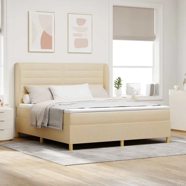 vidaXL Boxspringbed met matras met hoofdeinde Crème 200 x 180 cm Stof