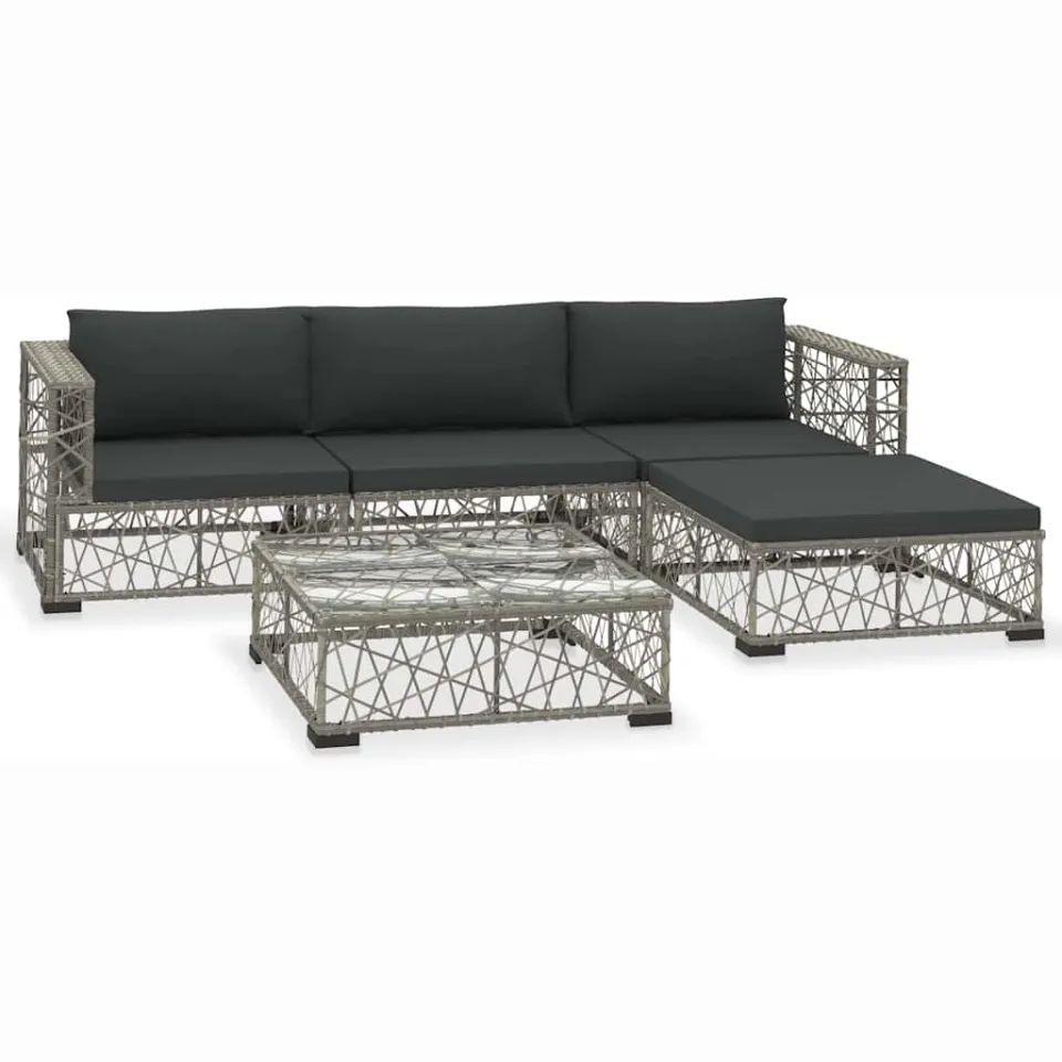 vidaXL 5-delige Loungeset met kussens poly rattan grijs, foto 4