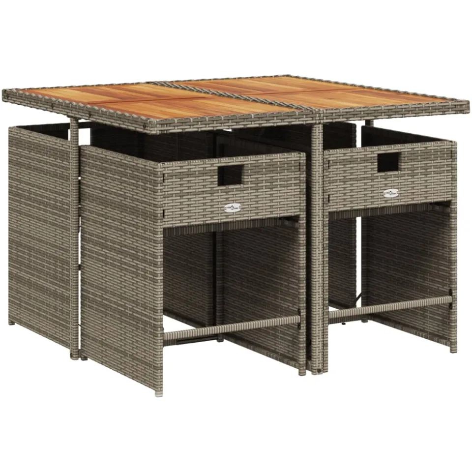 vidaXL 5-delige Tuinset met kussens poly rattan grijs, foto 3