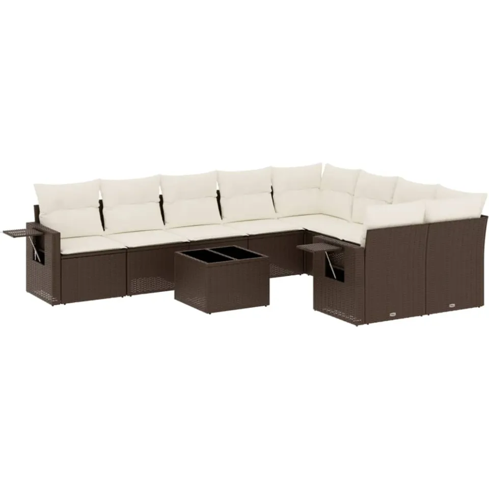 vidaXL 10-delige Loungeset met kussens poly rattan bruin