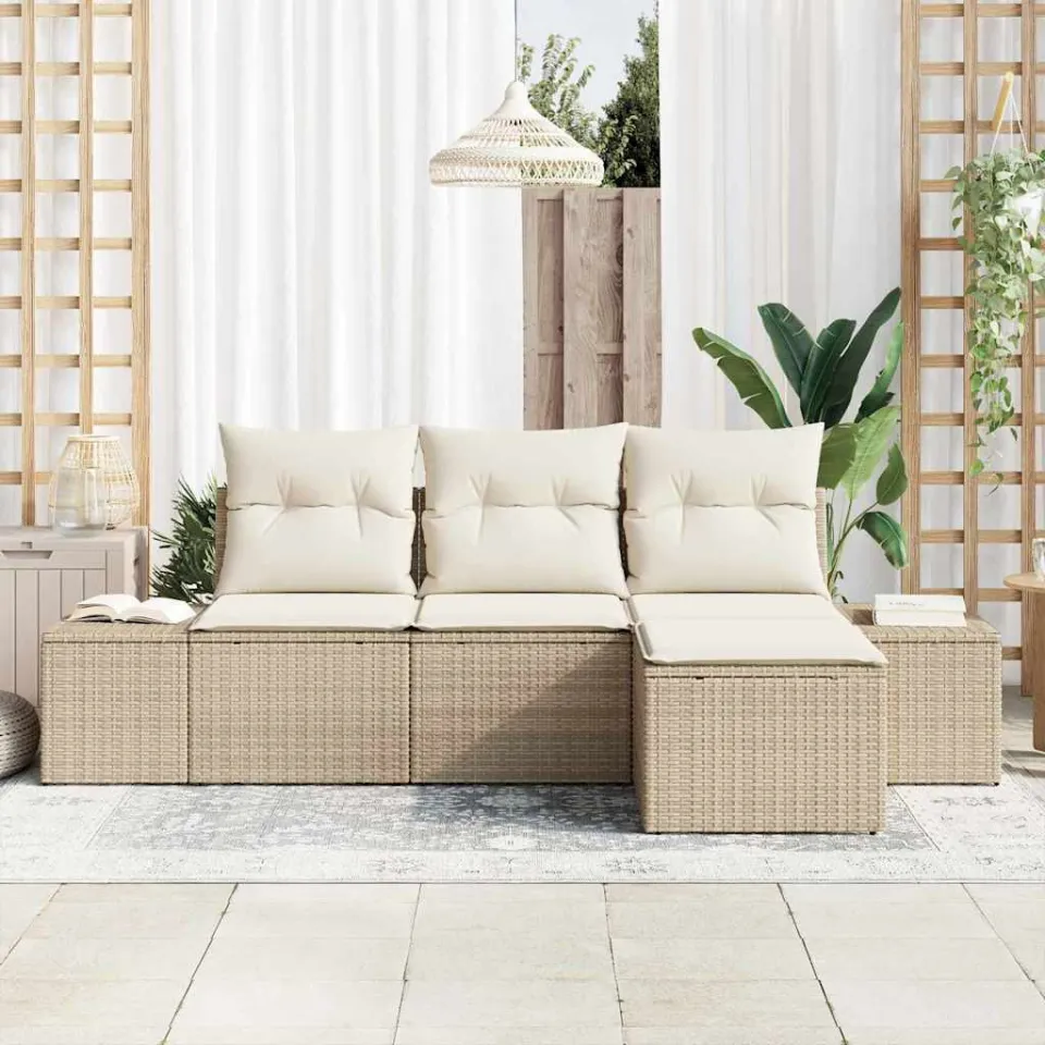 vidaXL Tuin Sofa Set 4 st Beige poly rattan, foto 3