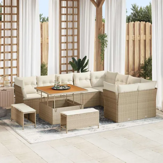 vidaXL Tuinbankenset 12 st Beige poly rattan, foto 2