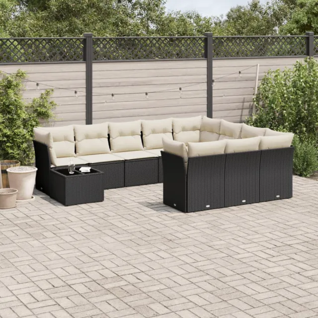 vidaXL 11-delige Loungeset met kussens poly rattan zwart, foto 2