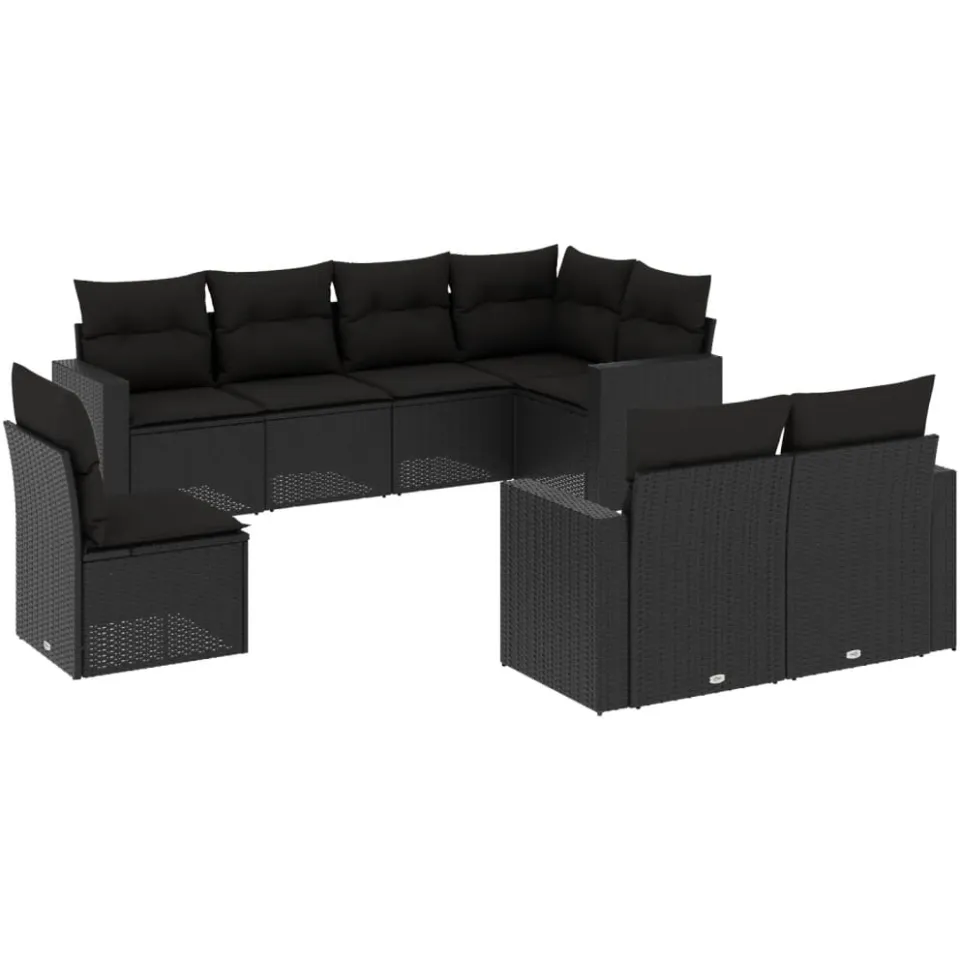 vidaXL 8-delige Loungeset met kussens poly rattan zwart