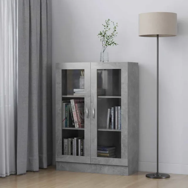 vidaXL Vitrinekast 82,5x30,5x115 cm bewerkt hout betongrijs