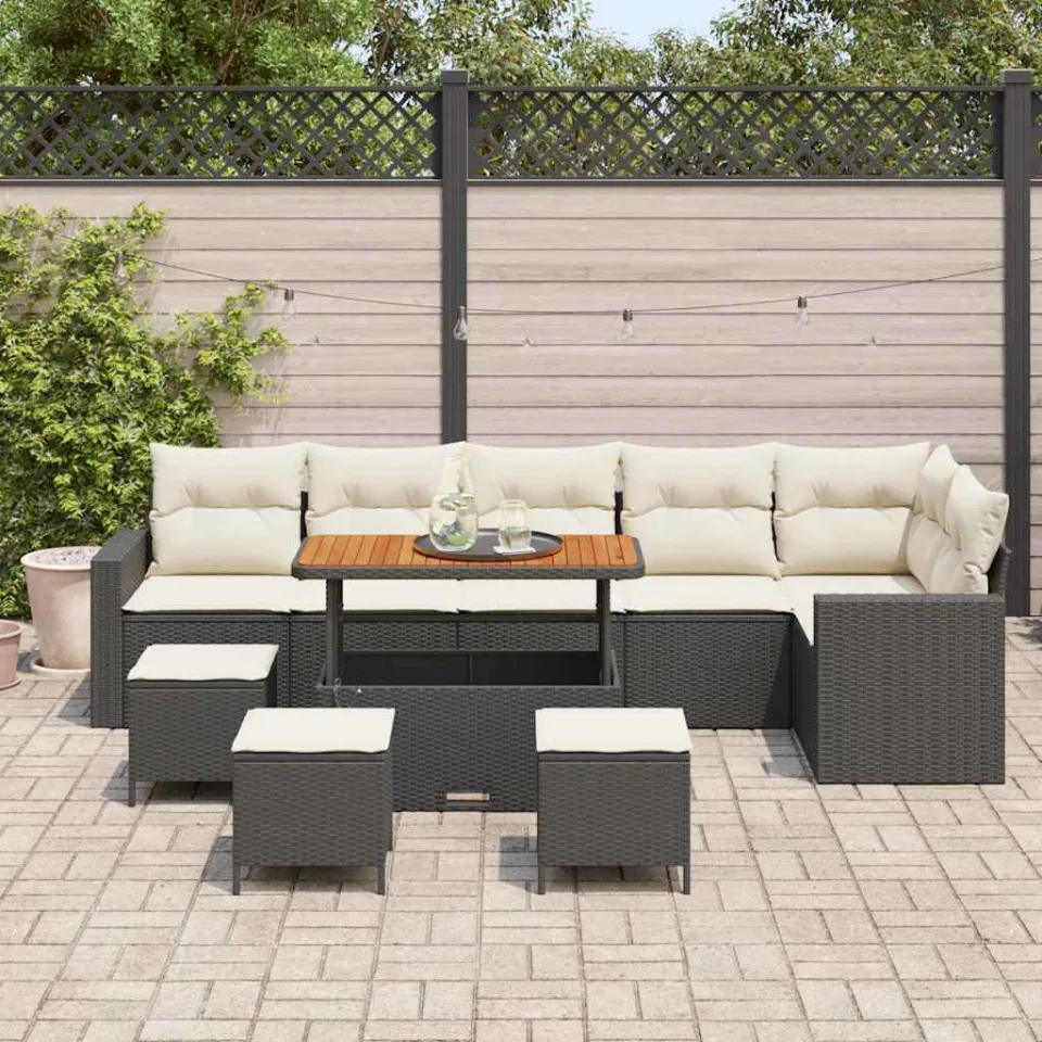 vidaXL Tuinbankenset 10 st Zwart poly rattan, foto 3