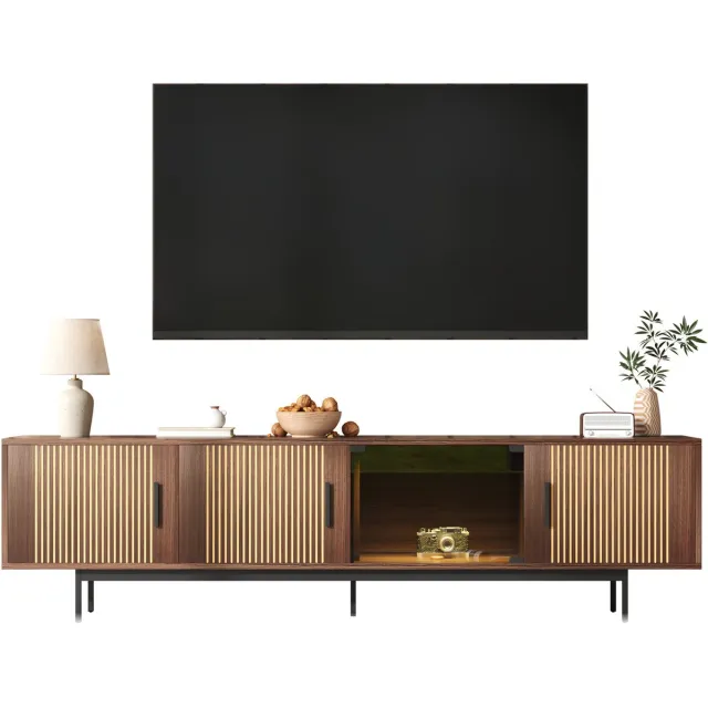 MEUBLE COSY TV Meubel - 200 cm Met Smart Led-Verlichting Glazen Deur - Notenhout Bruin