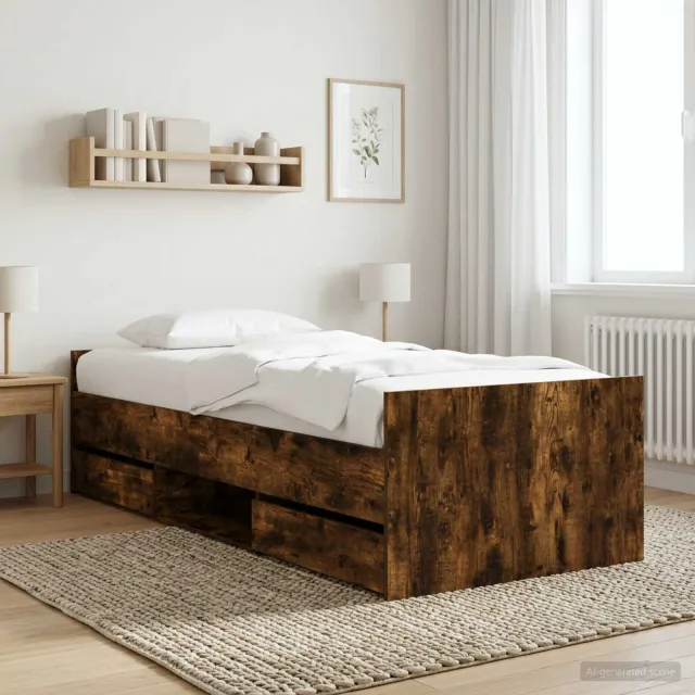 vidaXL Bedframe met lade met hoofdeinde Gerookt eiken Bewerkt hout Bruin
