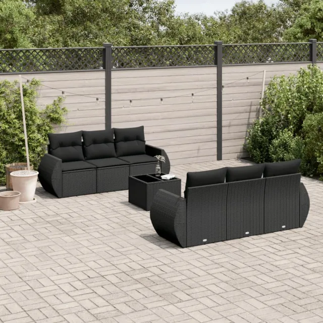 vidaXL 7-delige Loungeset met kussens poly rattan zwart, foto 2