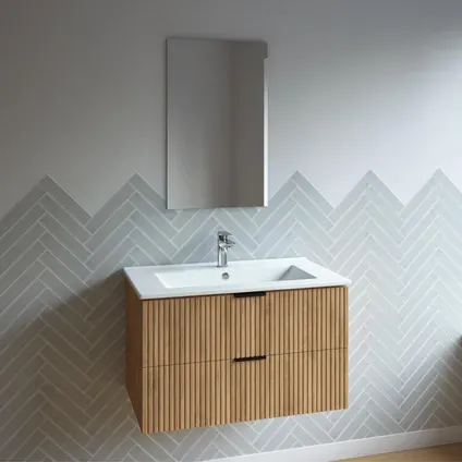 Aurlane Badmeubelset Amelia 80cm - Hout - Met Spiegel En Wastafel - Met 2 Lades, foto 3
