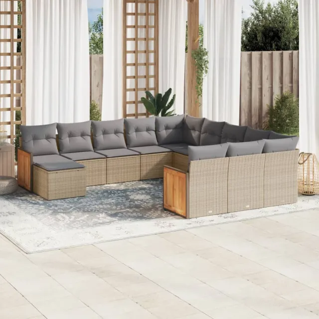 vidaXL 12-delige Loungeset met kussens poly rattan beige, foto 2