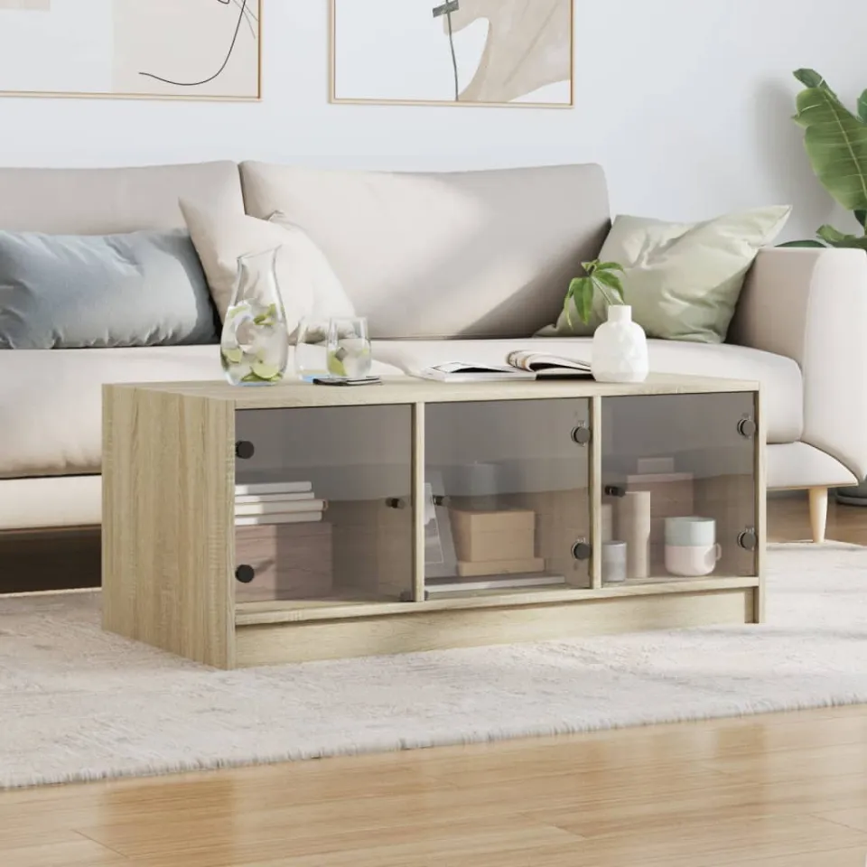 vidaXL Salontafel met glazen deuren 102x50x42 cm sonoma eikenkleurig, foto 3