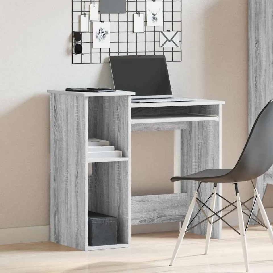 vidaXL Bureau met schappen 84x40x78 cm bewerkt hout grijs sonoma, foto 2