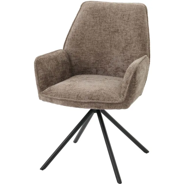 MCW Eetkamerstoel MCW-G67, keukenstoel met armleuningen, draaibaar, automatische positie-instelling, Chenille MVG ~ bruin