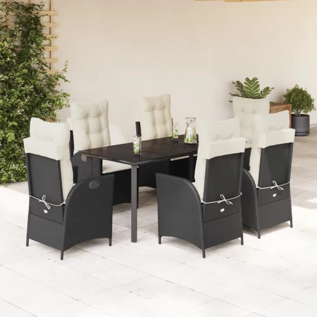 vidaXL 7-delige Tuinset met kussens poly rattan zwart, foto 2