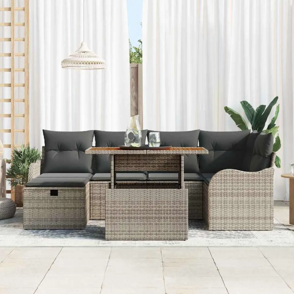 vidaXL Tuin Sofa Set 7 st Grijs poly rattan, foto 3
