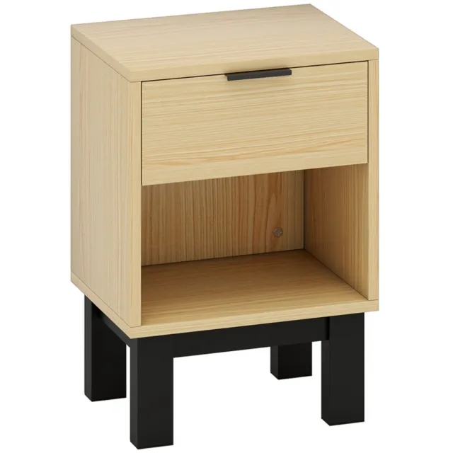 Ropilly Nachtkastje Eiken Look - Met Lade en Open Vak - Smal Bedtafeltje - Compact voor Kleine Ruimtes - Spaanplaat - Slaapkamer & Woonkamer - 35x26x50 cm