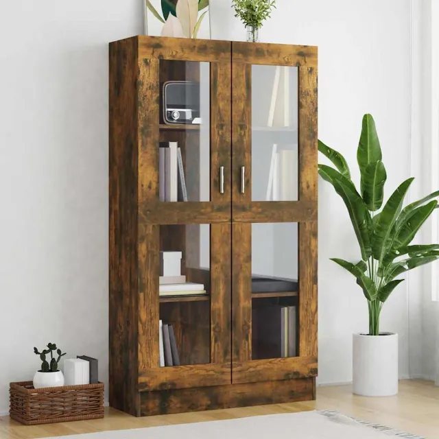 vidaXL Vitrinekast 82,5x30,5x150 cm bewerkt hout gerookt eikenkleurig, foto 2