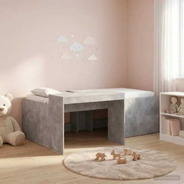 vidaXL Hoge Bed Frame met Bureau voor Kinderen Betongrijs 75 x 190 cm