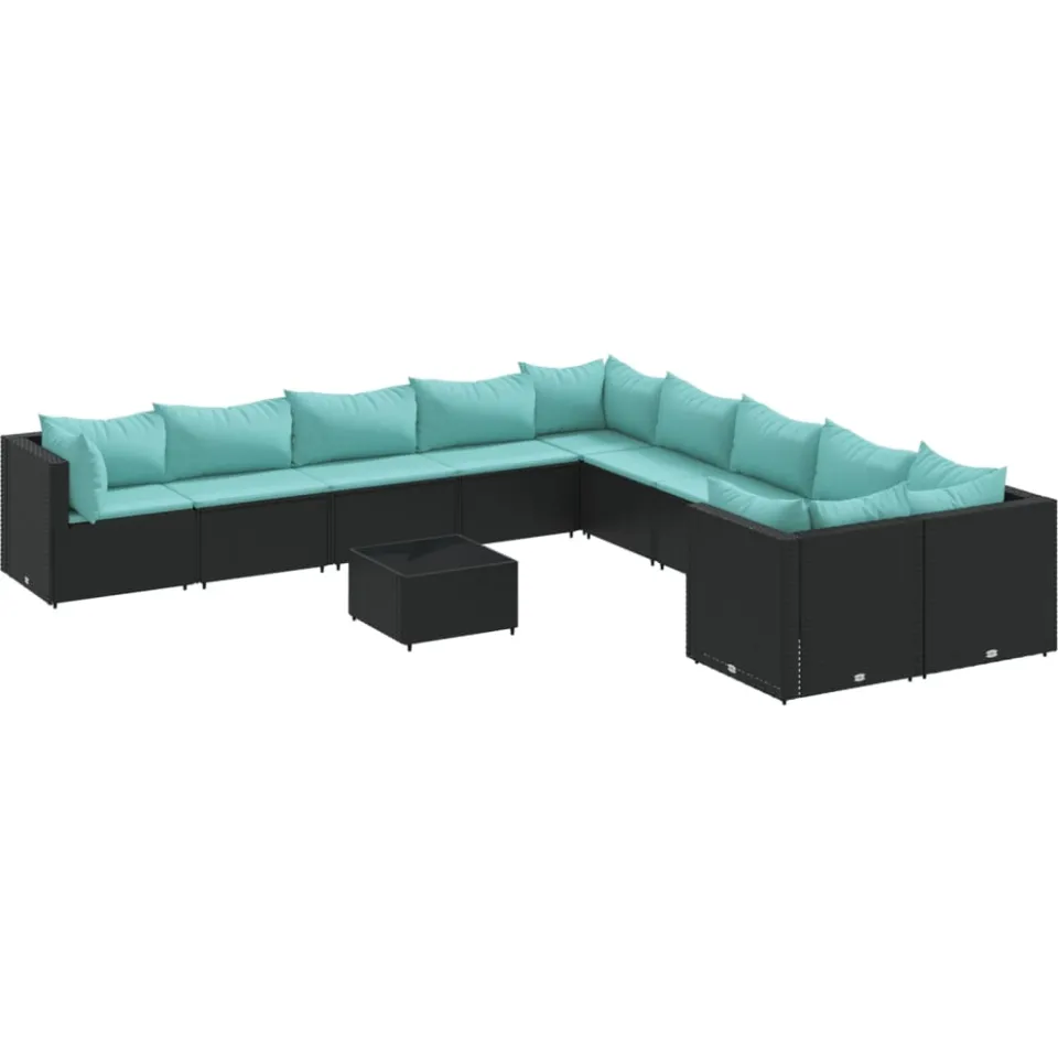 vidaXL 11-delige Loungeset met kussens poly rattan zwart, foto 3