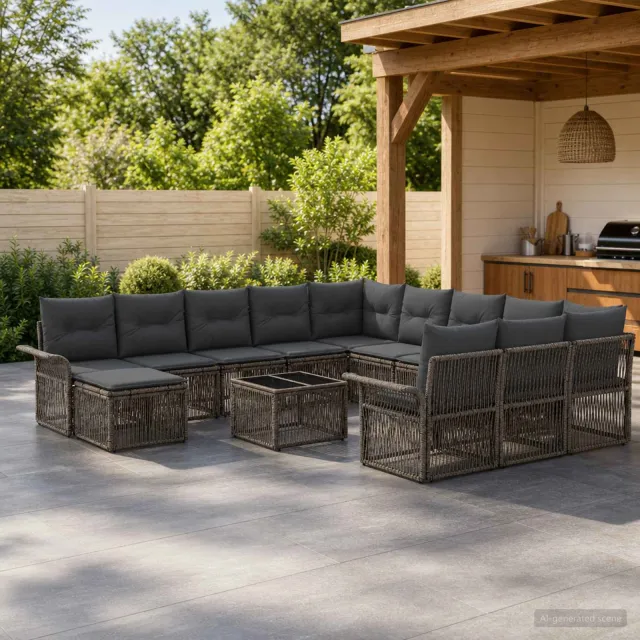 vidaXL Tuinbankenset 13 st 12-zits Grijs en Donkergrijs poly rattan, foto 2