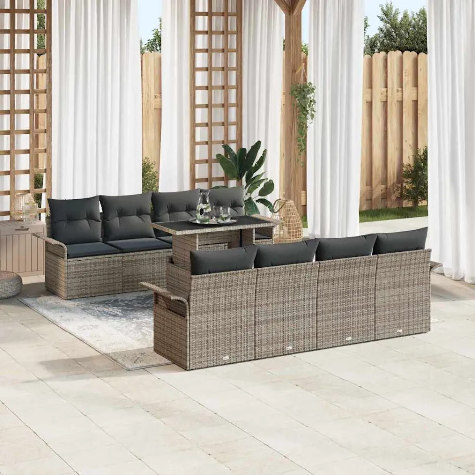 vidaXL Tuin Sofa Set 9 st Grijs [Synthetisch]: Poly Rattan, foto 3