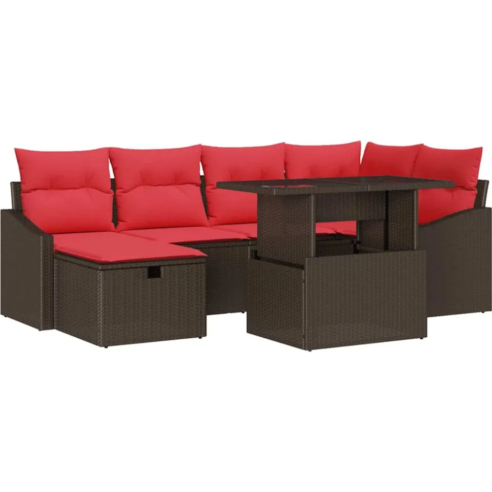 vidaXL Tuin Sofa Set 7 st poly rattan Beige