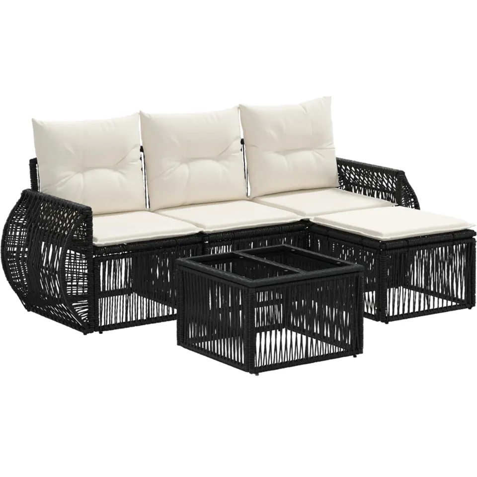vidaXL Tuinbankenset 5 st 4-zits Zwart en Cream Wit poly rattan, foto 3