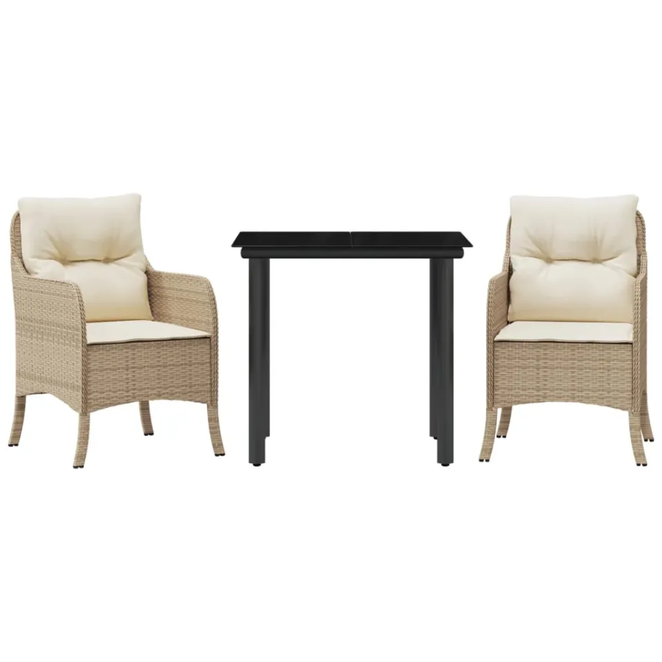 vidaXL 3-delige Tuinset met kussens poly rattan beige