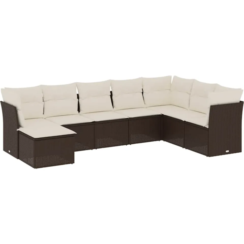 vidaXL 8-delige Loungeset met kussens poly rattan bruin