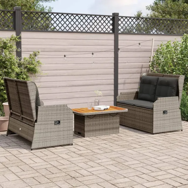 vidaXL 3-delige Loungeset met kussens poly rattan grijs, foto 2