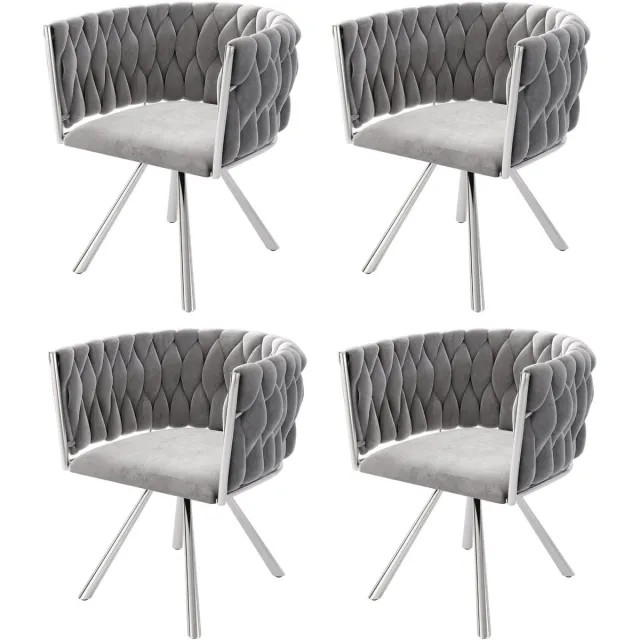Merax Velvet Eetkamerstoelen Set van 4 - Luxe Draaibare Stoelen met 360° Rotatiefunctie - Ergonomisch Ontwerp - Grijs met Zilver Grijs en Zilver