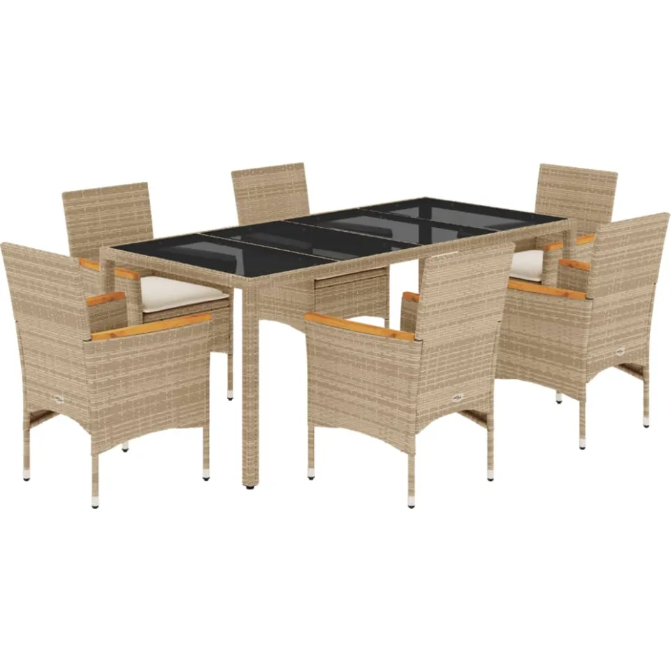 vidaXL 7-delige Tuinset met kussens poly rattan en glas beige, foto 3