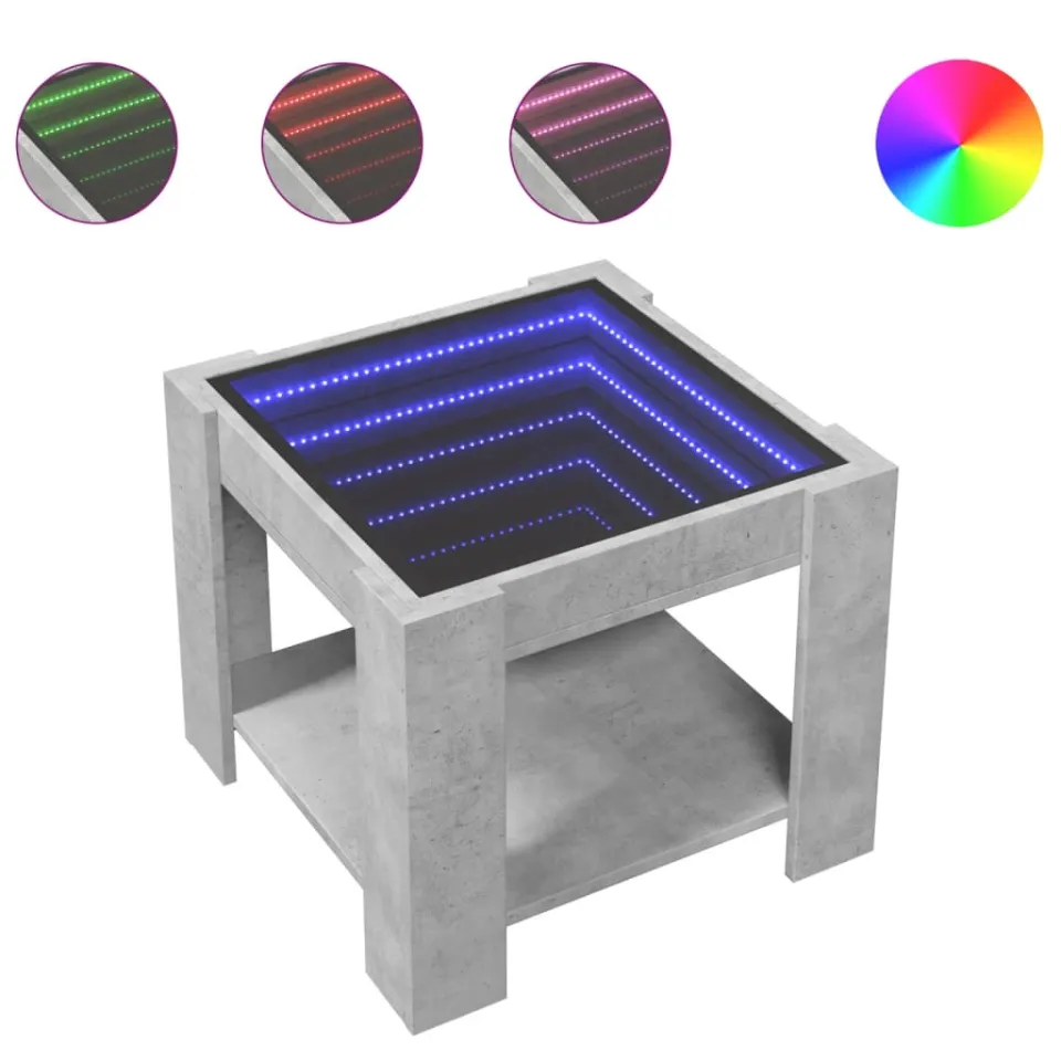 vidaXL Salontafel met LED 53x53x45 cm bewerkt hout betongrijs grijs, foto 4