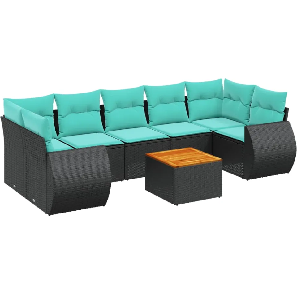 vidaXL 8-delige tuinbankset met kussens, zwart polyrotan, foto 3