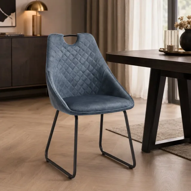 The Seats Eetkamerstoel Simon – Velvet – Geruit patroon - Blauw