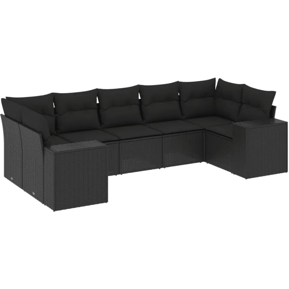 vidaXL 7-delige Loungeset met kussens poly rattan zwart, foto 3
