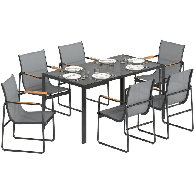 Outsunny Terraseetset - Gegalvaniseerd staal, gehard glas - 150 x 80 x 73 cm - Grijs