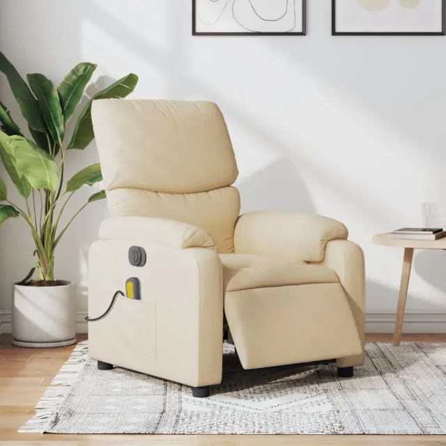 vidaXL Massagestoel elektrisch verstelbaar stof crèmekleurig